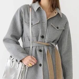 J. Crew, belted shirt jacket, grey/camel, size medium